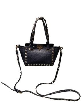 Valentino Garavani Rockstud Mini Shopping Bag Navy Blue Grainy Calfskin Tote